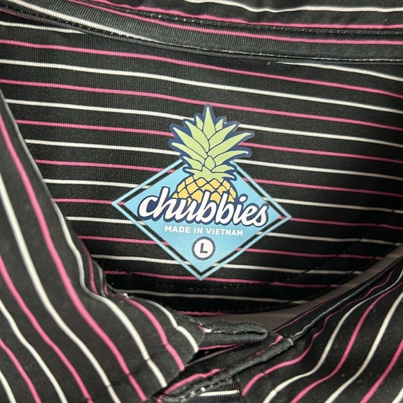 Chubbies Black Pink Striped Flamingo Suh Dude Performance Golf Polo Shirt Large - Picture 2 of 8